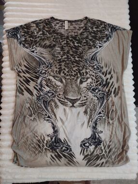 Y2K Rhinestone Studded Tiger Tunic Top Women XL Snake Leopard Zebra Swim Simisue